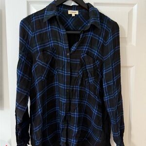 L’AGENCE  BLUE BLACK PLAID LONG SLEEVE TOP Large